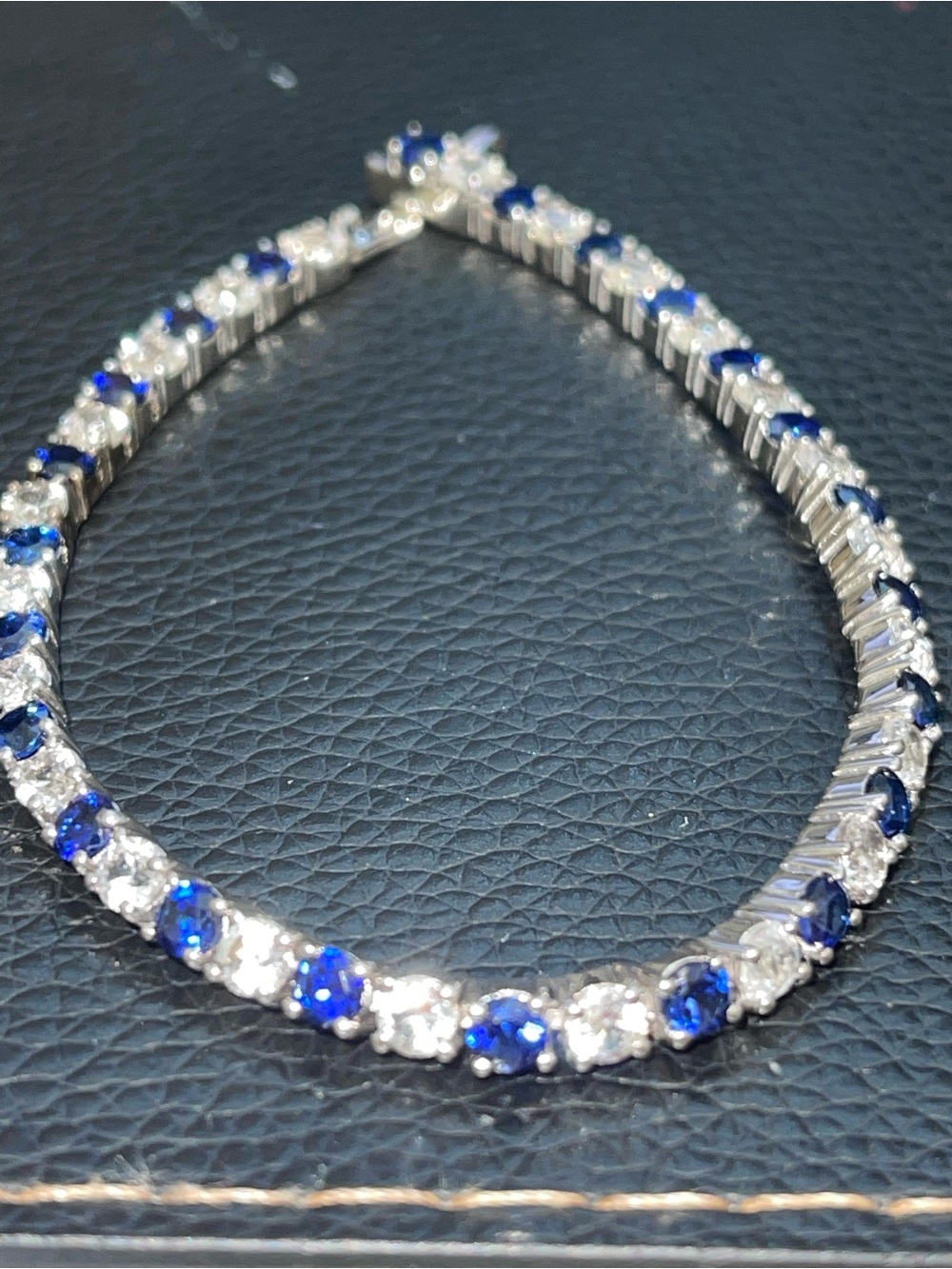 Sterling Silver Bracelet with Blue and Clear Stones